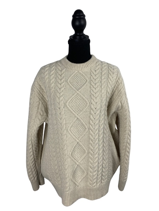 Orvis Sweaters - Orvis Cable Knit Crewneck Fisherman Merino Wool Sweater Cream XL Cottagecore